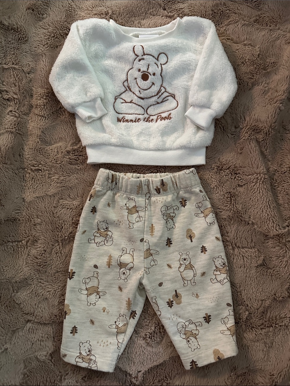 Winnie the Pooh Plush Top & Beige Printed Pants Set, 0-3 months
